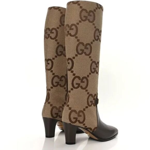 GUCCI
Monogram Jumbo GG Calfskin Interlocking G Anna Boots Camel Ebony - Picture 3 of 9